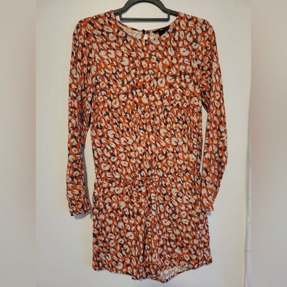 H&M Orange Floral Print Long Sleeve Romper
